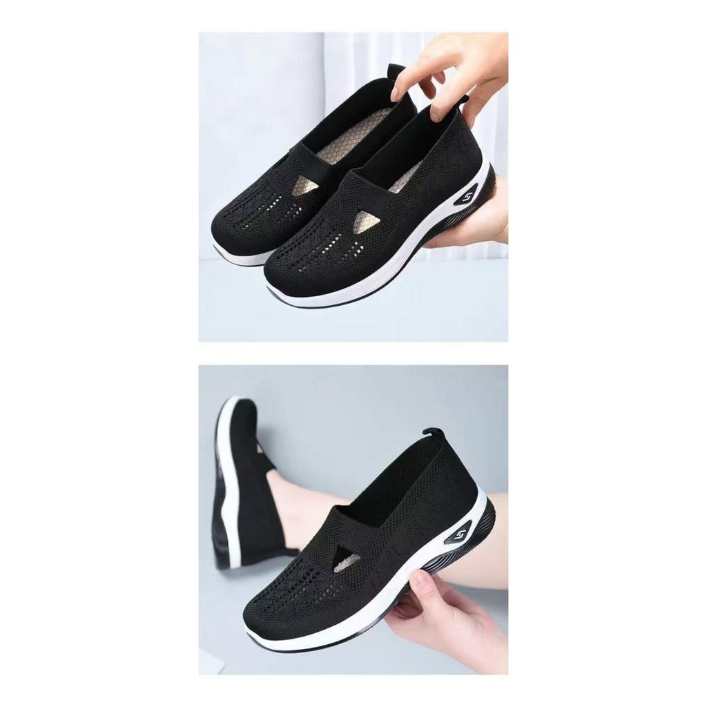 Breathable Mesh Knitted Sleeve Sports Shoes with Thick Bottom - Lightweight Casual Walking Shoes, Women's Sports Shoes, Low Cut Design