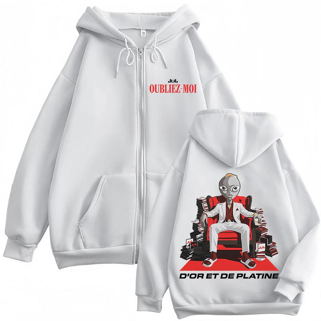 Rapper Jul OUBLIEZ-MOI Mode Print Reißverschluss Hoodie Herren Damen Mode Sweatshirts Winter Ästhetik Lässig Locker Zip Up Jacke