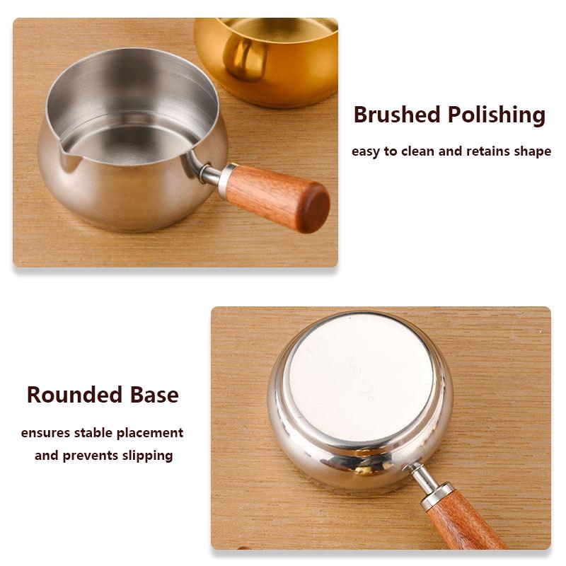 Чашка для соуса из нержавеющей стали, чашка для западного соуса, чашка для заправки стейка с деревянной ручкой, соусница для томатного салата, кухонные инструменты