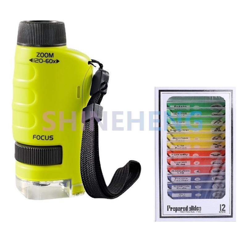 Pocket Microscope Kids Science Plaything Kit 60-120X Educational Small Handheld Microscope With Led Light Outdoor Kids Stem Plaything