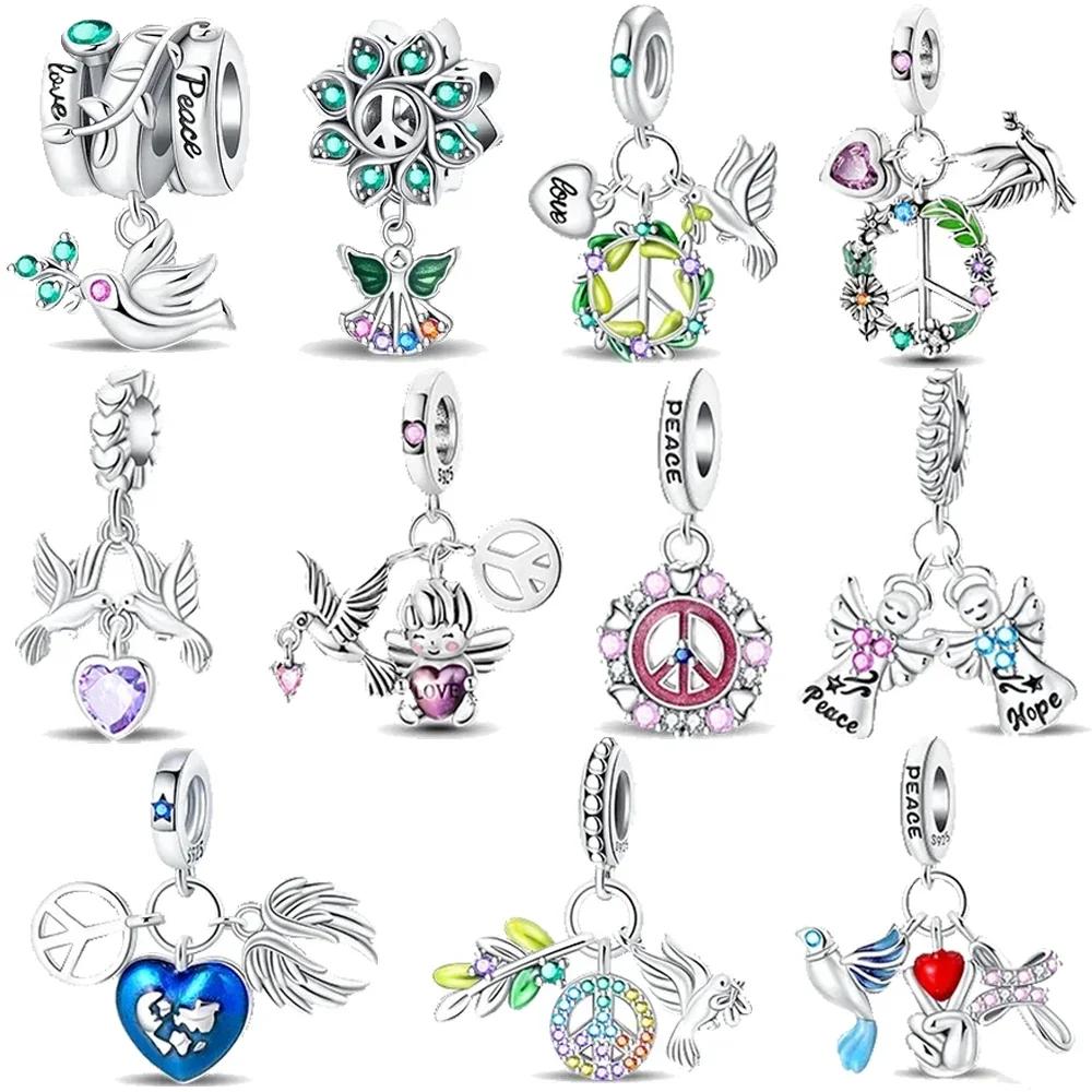 Exquisite Original Charms Copper Green Zircon Flower Bird Heart Wings Beads Fit Bracelet Women Jewelry Diy Gifts