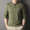 Осенняя новая рубашка поло с длинными рукавами, футболка, деловая, повседневная, для мужчин среднего возраста, модная, с вышитыми лацканами