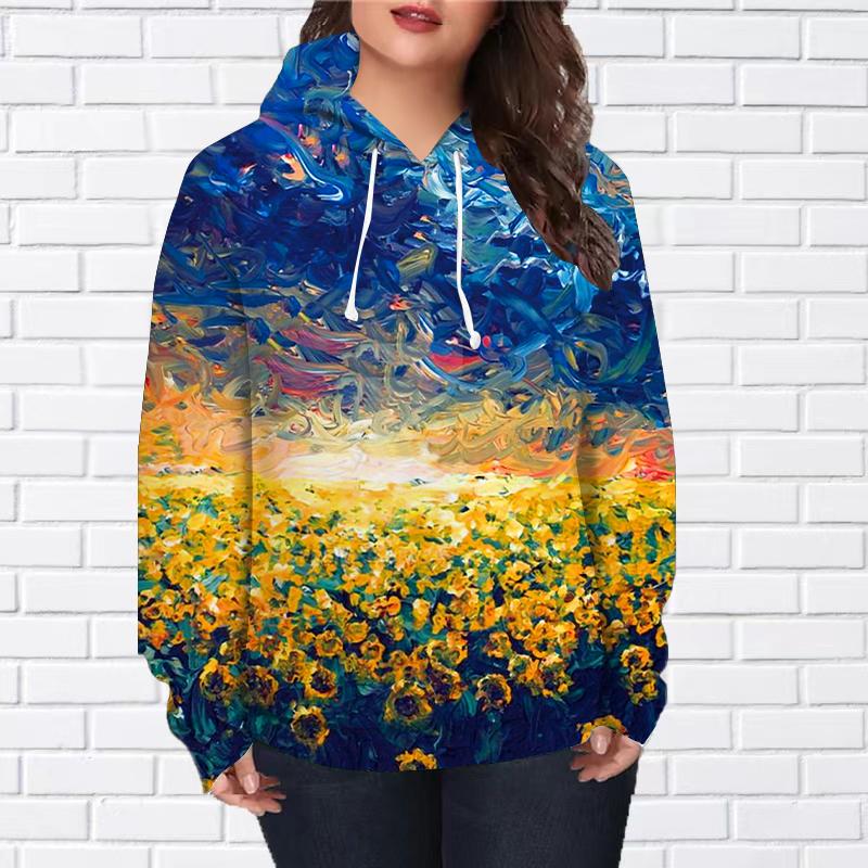 Autumn New 3D Blue Sky Sunflower Printed Thin Hoodie Casual Comfortable 3D Digital Printing Hoodie Women Couple Baseball Uniform