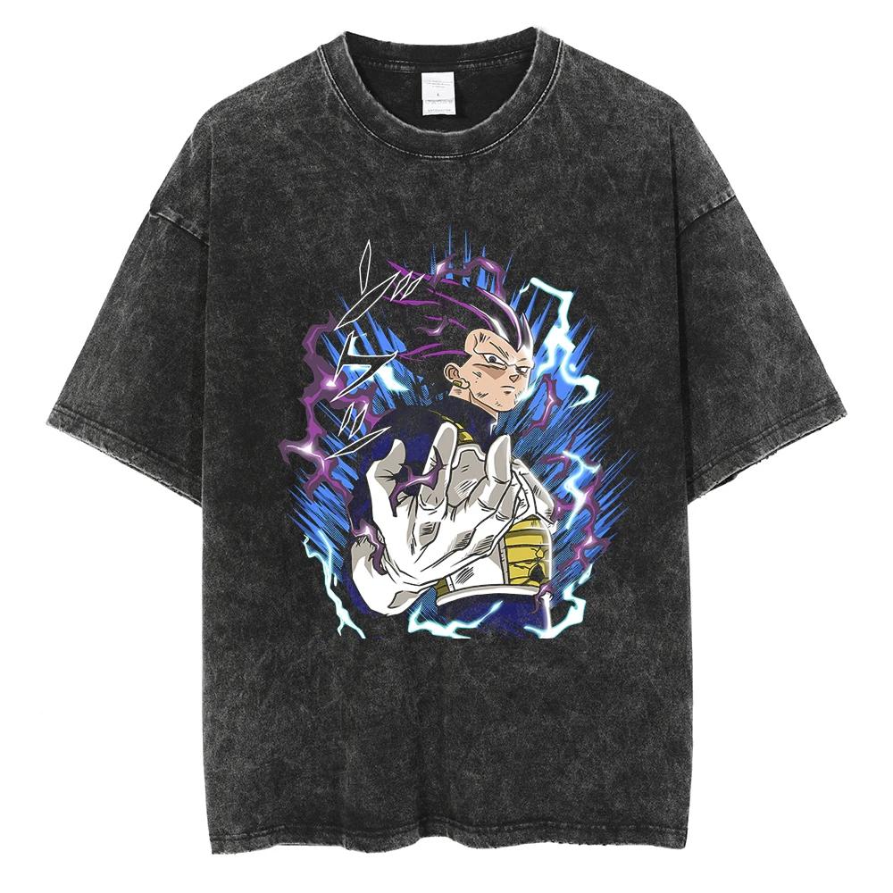 Men Hip Hop Streetwear T Shirt Dragon Ball Graphic T Shirt Cotton Loose Short Sleeve Black Washed Tshirt Oversize Harajuku