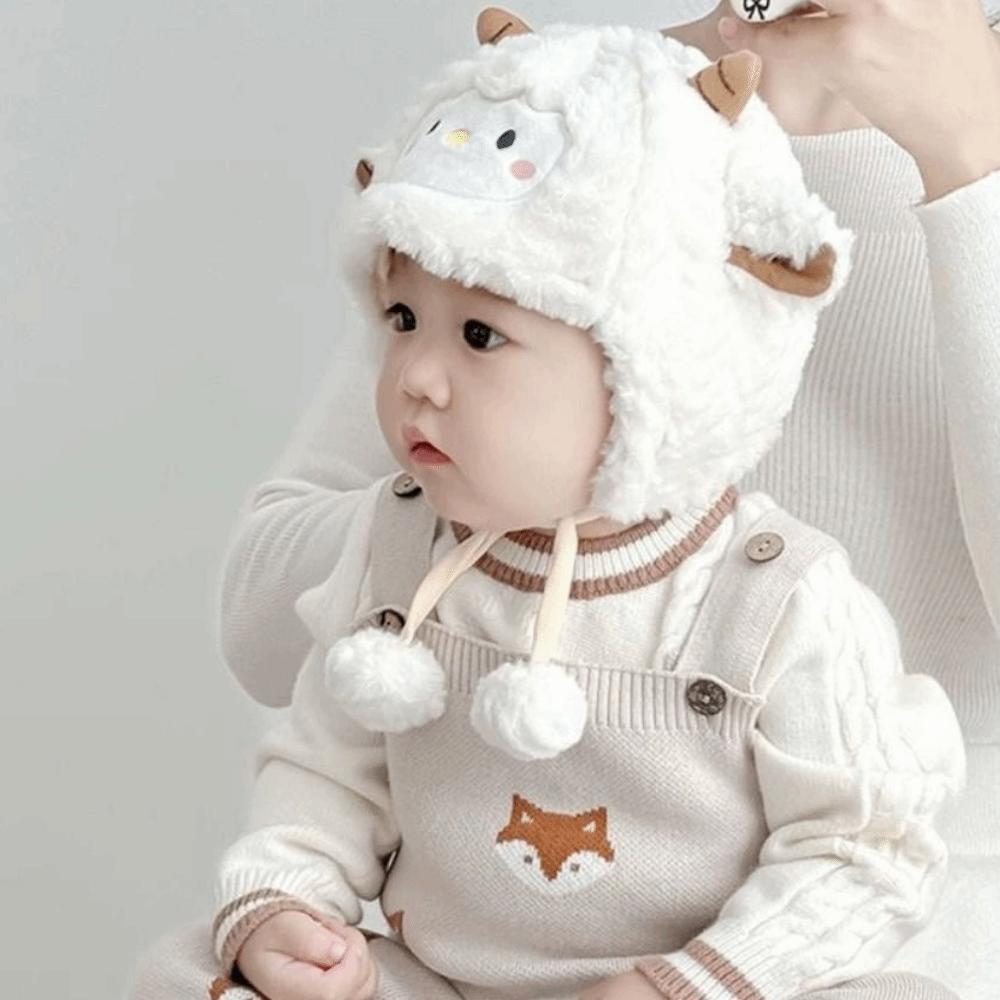 Soft Toddler's Sheep Plush Hat Thickened Cartoon Beanie Caps Cute Sheep Hat Cold Weather Wear