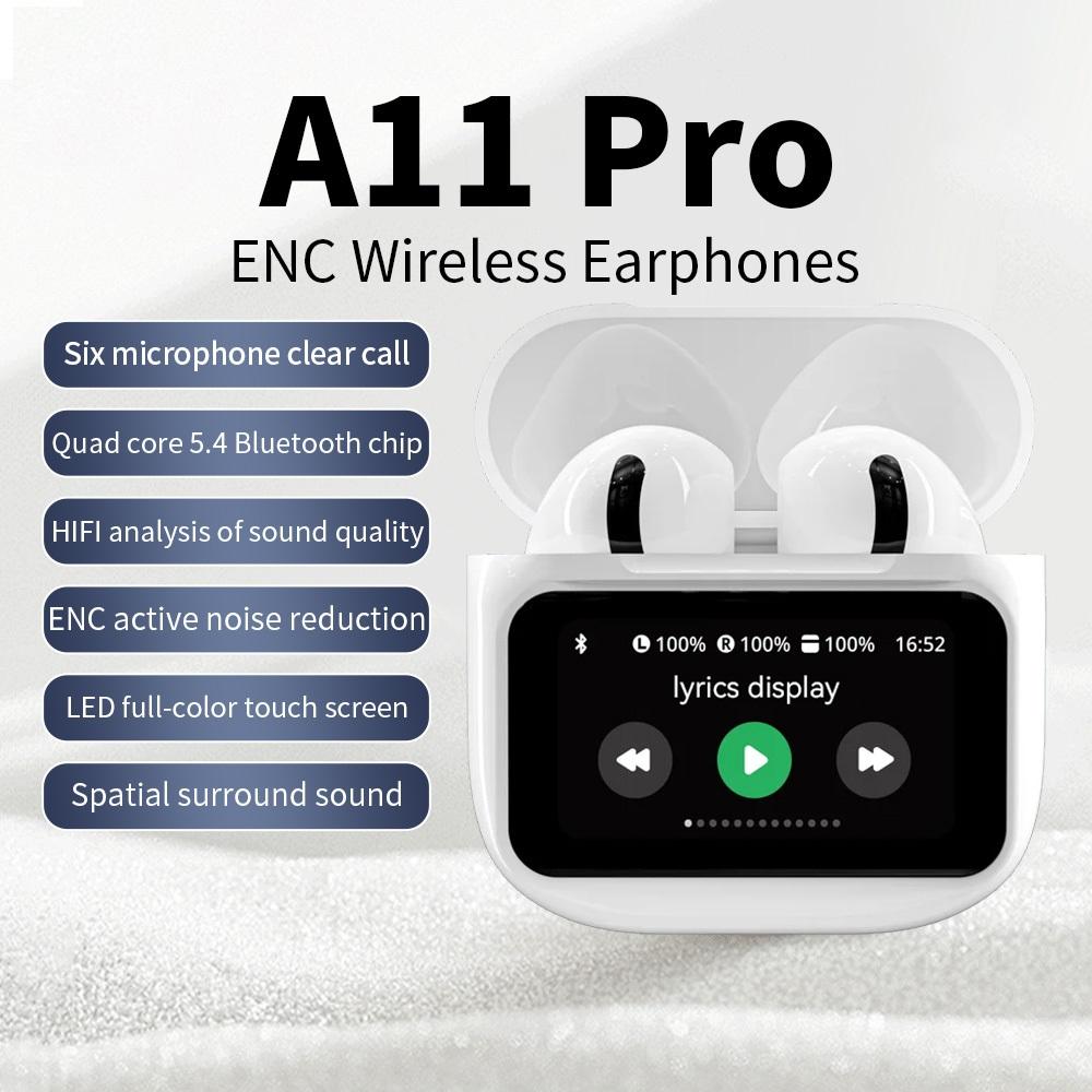 Беспроводные наушники A11 Pro TWS с сенсорным управлением, ЖК-экраном, шумоподавлением ENC, супербасом, превосходным звуком и долгим сроком службы батареи