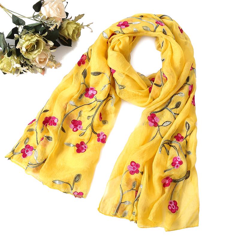 Spring And Summer New Flower Embroidery Ten Mile Peach Blossom Scarf Versatile Beach Towel Sunscreen Shawl Scarf For Women