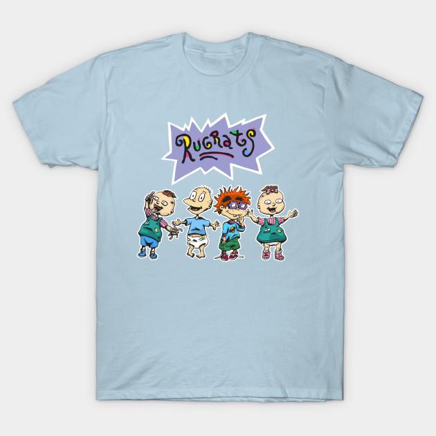 Asian Size Men Black Print T-shirt Rugrats No-Cut Heat Transfer Print Cotton Tshirt