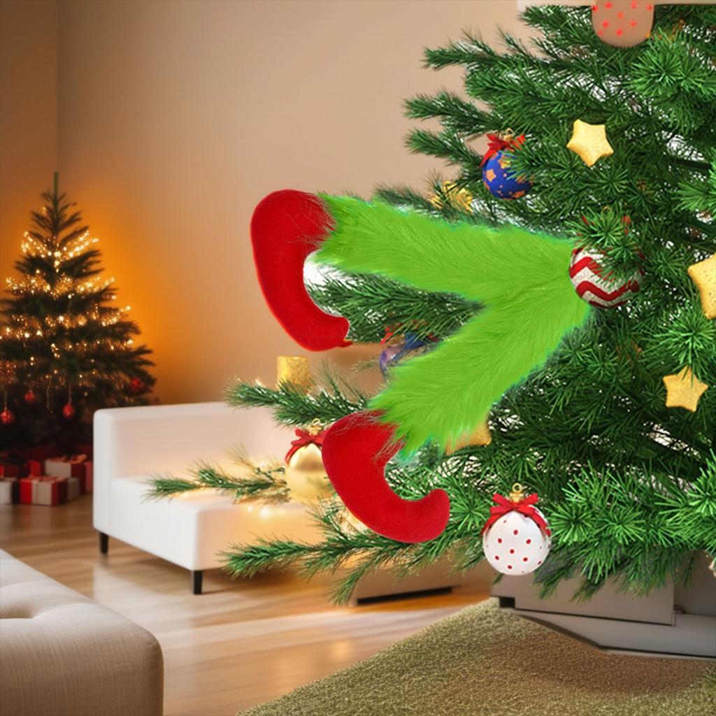 Елочные украшения из ножек рождественских эльфов, декор топперов на елку, рождественские искусственные украшения, ветки деревьев, плюшевые ножки для елочных украшений