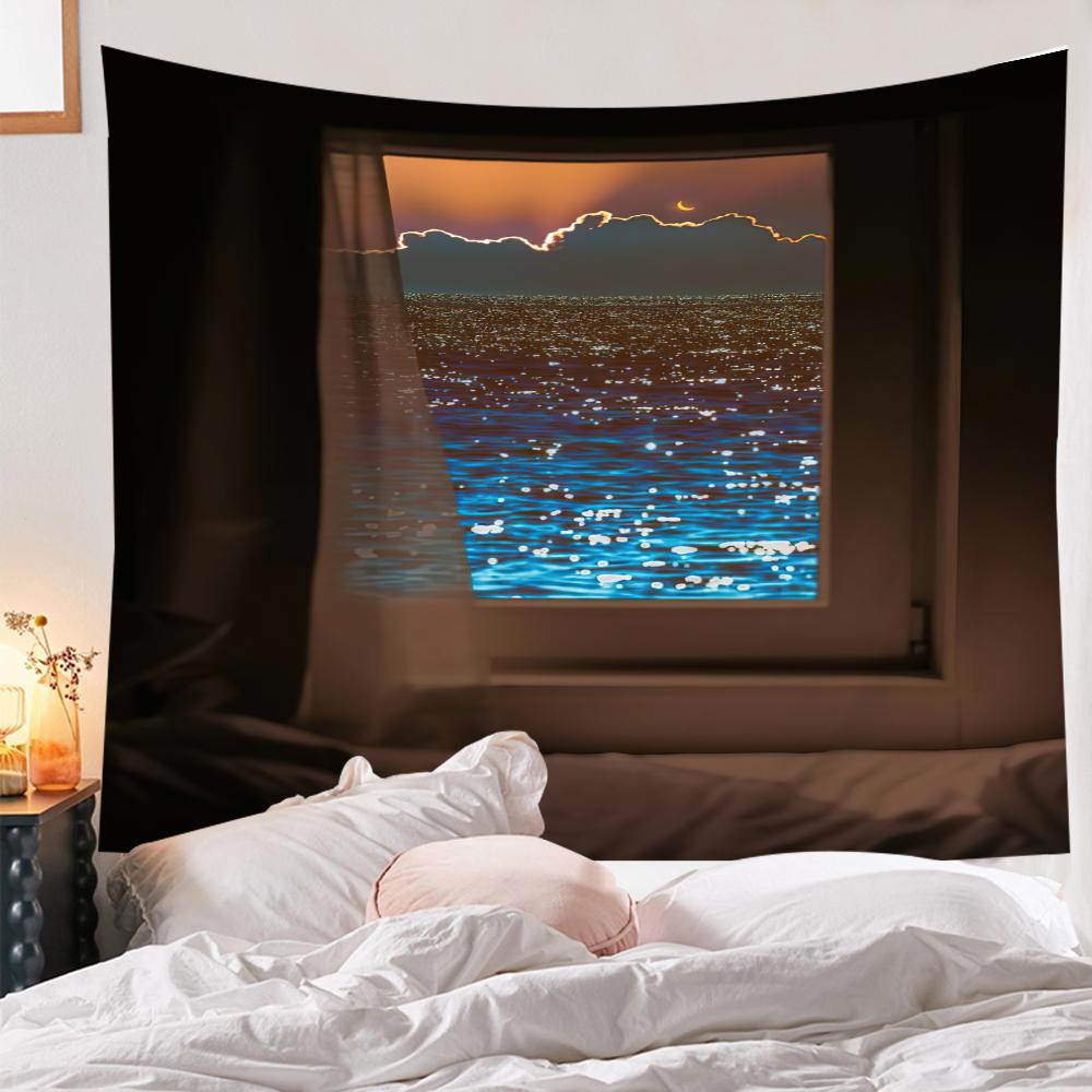 Подвесной домашний декор Настенный гобелен Имитация окна Вид на горы Гобелен Морское окно Лесная стена