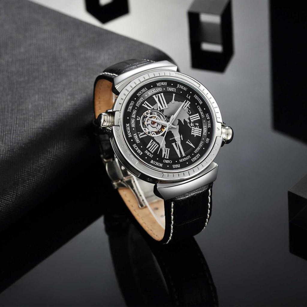 SURVAN WatchDesigner Luxury Hollowout Automatic Mechanical Watch Battery 23K Real Gold Top Leather Design Competition Rose Gold 01 (No Required),