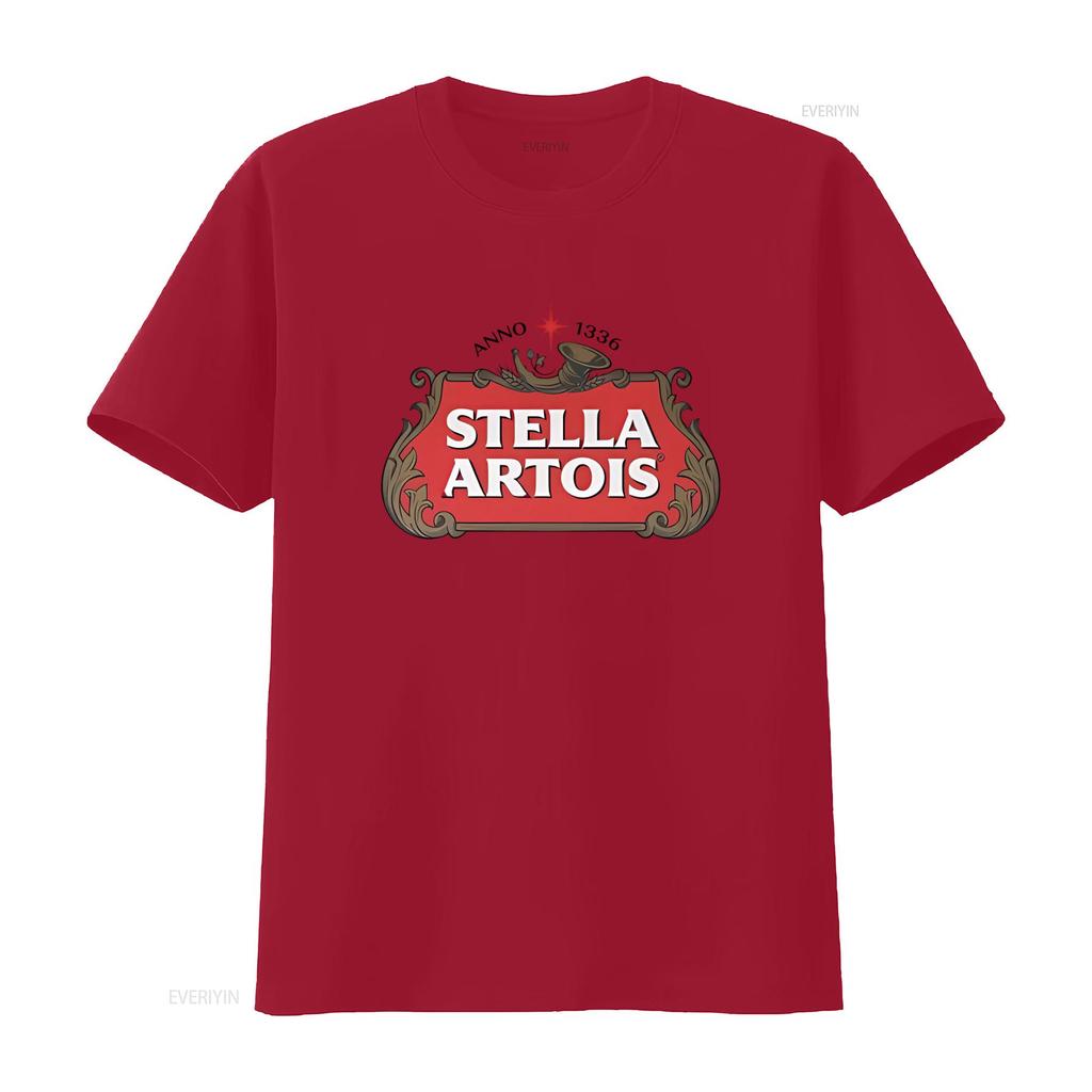 Футболка с принтом логотипа Stella Artois в винтажном стиле Черная Ретро-дизайн винтажный Стирка винтаж Дизайнерская одежда Повседневная Удобная Дышащая
