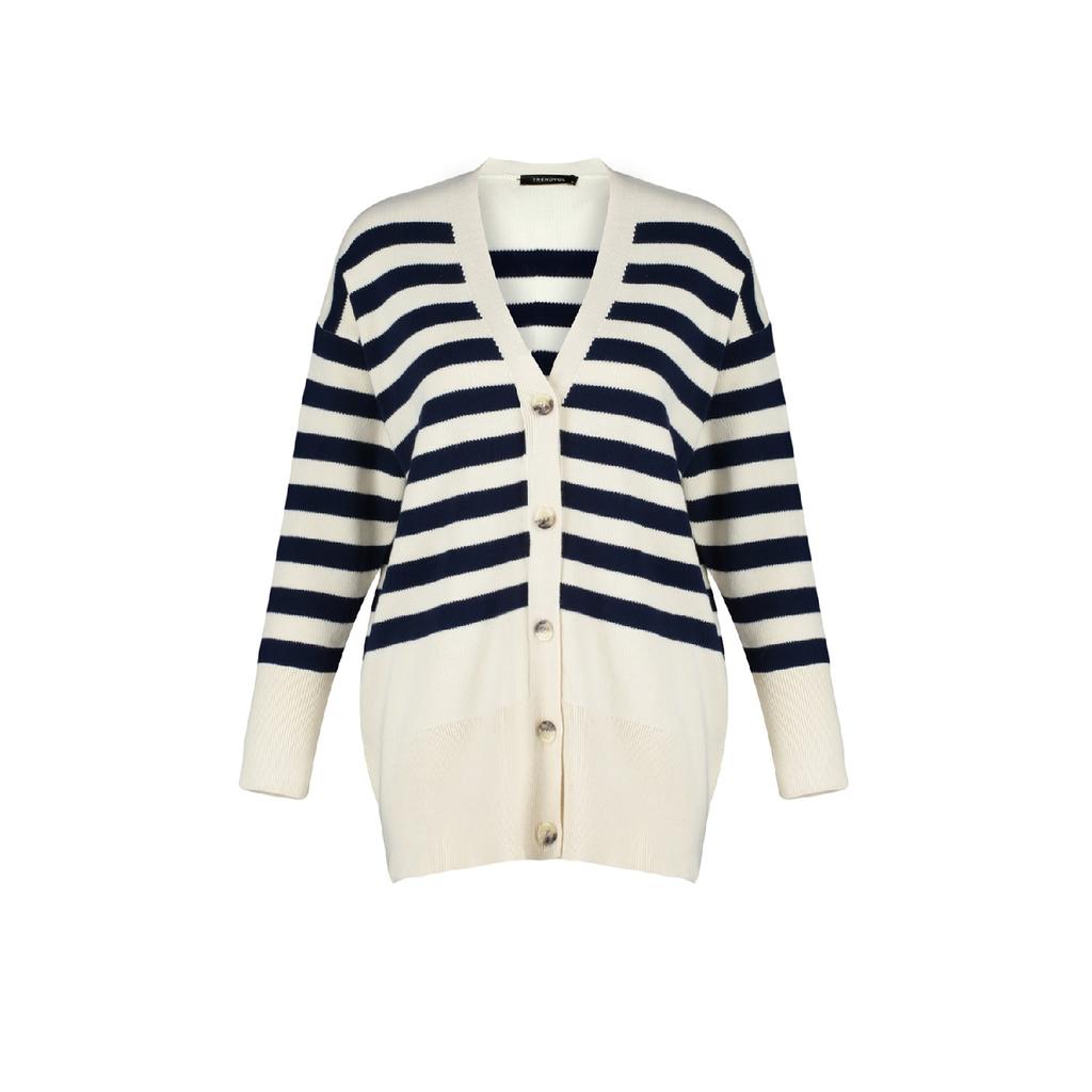 Темно-синий трикотажный кардиган в полоску с v-образным вырезом Tctaw24th00034