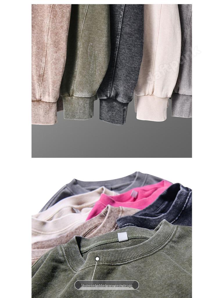 Мужская футболка с длинным рукавом 350 г, винтажная, стираная, с круглым вырезом, легкая, повседневная, базовый слой для весны и осени.