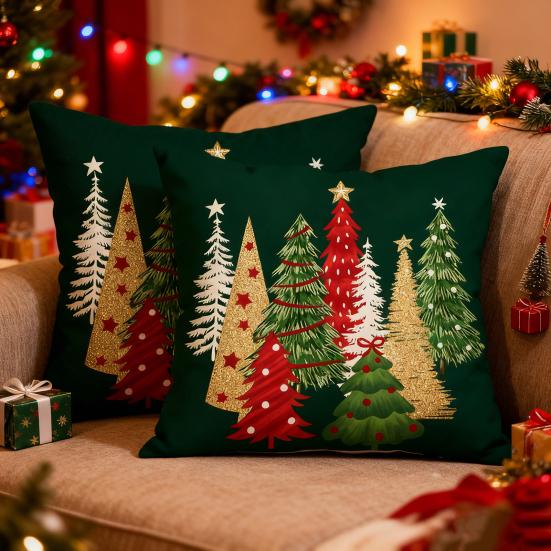 Рождественская клетчатая наволочка Рождественская елка Наволочка со скрытой молнией Клетчатая наволочка для праздничного домашнего декора в стиле фермерского дома