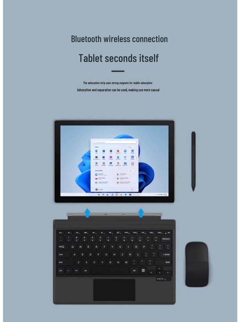 Чехол-клавиатура с подсветкой Bluetooth для Surface Pro 10/11 с отделением для стилуса и магнитным креплением
