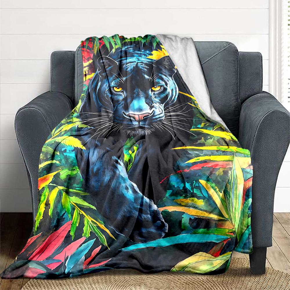 1pc Panther, Jungle Blanket Lightweight Blanket Throw Blanket For Sofa, Bed, Travel, Camping, Livingroom, Office, Couch, Chair yy251010012