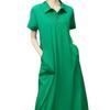 Women's Summer Knee Over Hip Long Solid Color T-shirt Skirt Casual Polo Dress
