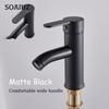 Матовый черный смеситель для ванной комнаты, круглый смеситель для раковины из нержавеющей стали, широкая одинарная ручка