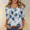 Женские топы, рубашка с рукавом три четверти, свободная повседневная рубашка с V-образным вырезом, футболка с цветочным принтом