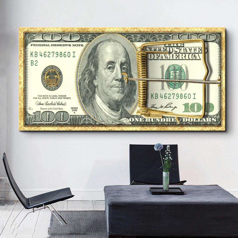 Piktori Money Trap Golden Clip Modern Funny Wall Art Canvas Paintings Art Pop Posters and Prints for Living Room Home Decoration Pictures
