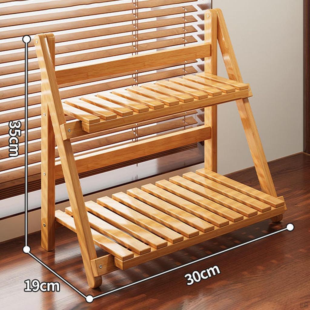 Bamboo Plant Stand Desktop Organizer 2 Layer Decorative Flower Pot Display Rack Shelf