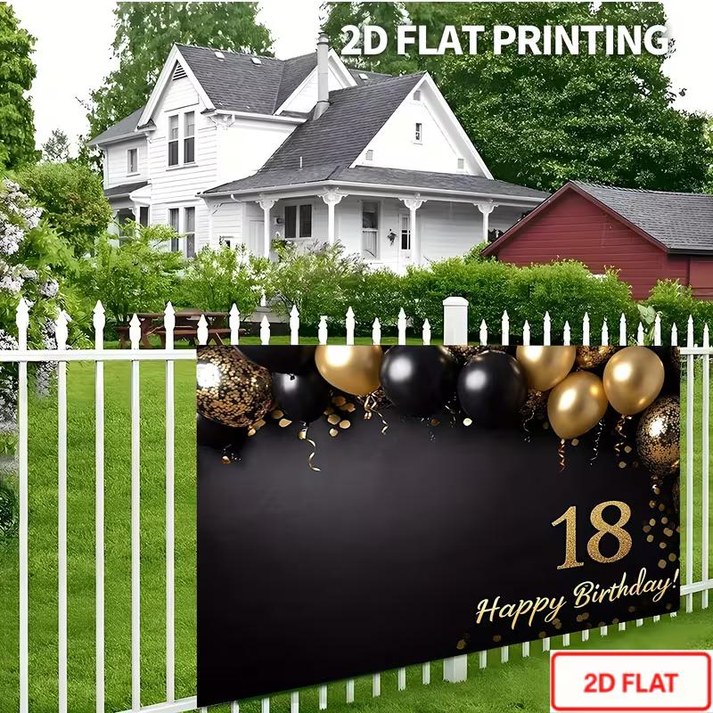 2D Black Gold Glitter 18th Happy Birthday Photography Background Cloth
