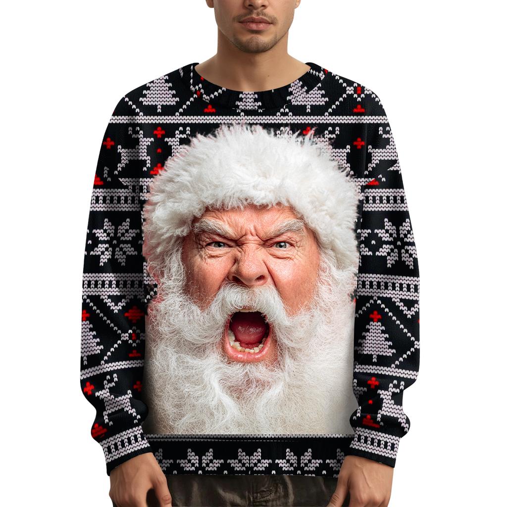 Мужской рождественский свитер с принтованным воротником