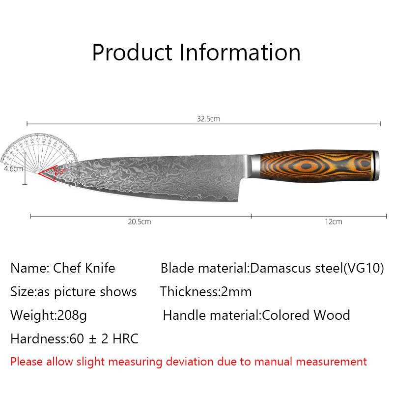 67 слоев дамасской стали нож для сырого рыбы нож шеф-повара с цветной деревянной ручкой острый нож для нарезки рыбы инструмент для домашней кулинарии