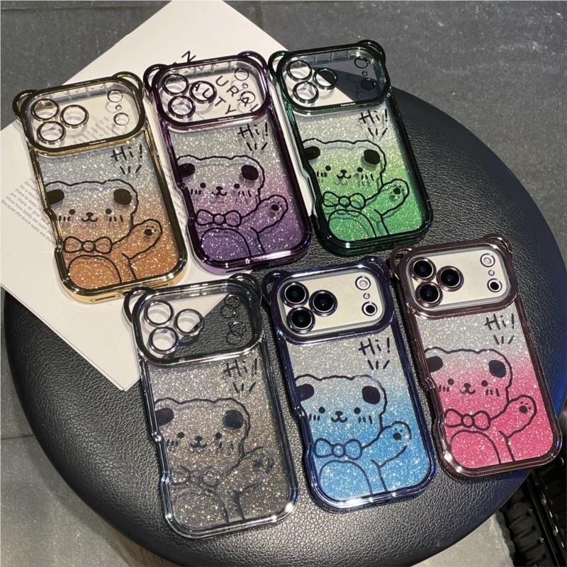 Cute Bear Ear Plating Crossbody Strap to Phone Case For iPhone 17 16 15 14 13 12 11 Pro Max X Xs Max 7 8 Plus 17Air Cover Girl