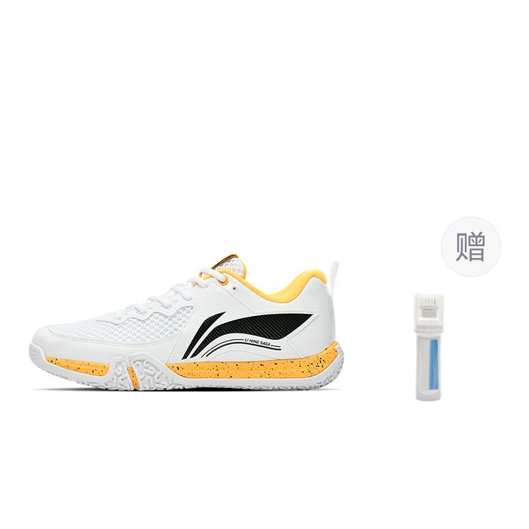 Li Ning Saga 2 Lite Амортизация с использованием резины, Износостойкие низкие Бадминтонные кроссовки Унисекс Белый Желтый AYTT003-3