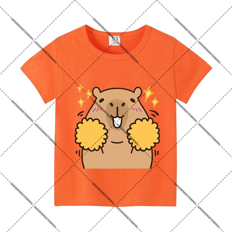 Capybara Summer Colorful T-shirts Child Cotton Short Sleeves Boy Cartoon Shirt Fashion Tops Girl Casuals Clothes Shirts Gift