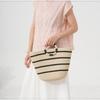 New Striped Hand-held Straw Bag Paper Rope Zipper Woven Bag Large Capacity Tote Bag Women's Leisure Vacation Beach Bag
