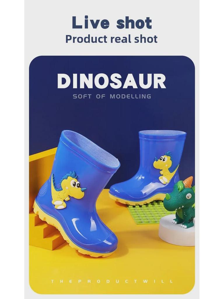 Детские резиновые сапоги с динозаврами: Милые полусапожки для воды с бархатной подкладкой для мальчиков и девочек.