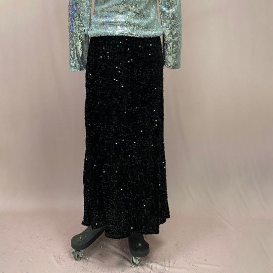 Женская юбка макси с высокой талией, однотонный дизайн, длинная юбка с пайетками, утягивающая ноги юбка