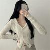 New Arrivals Open Run Women Sheer Semi Crop Long Sleeve Cardigan