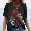 Футболка с черепами, женская рубашка, модная новая повседневная футболка с короткими рукавами, женская одежда для девочек, футболка с v-образным вырезом для женщин