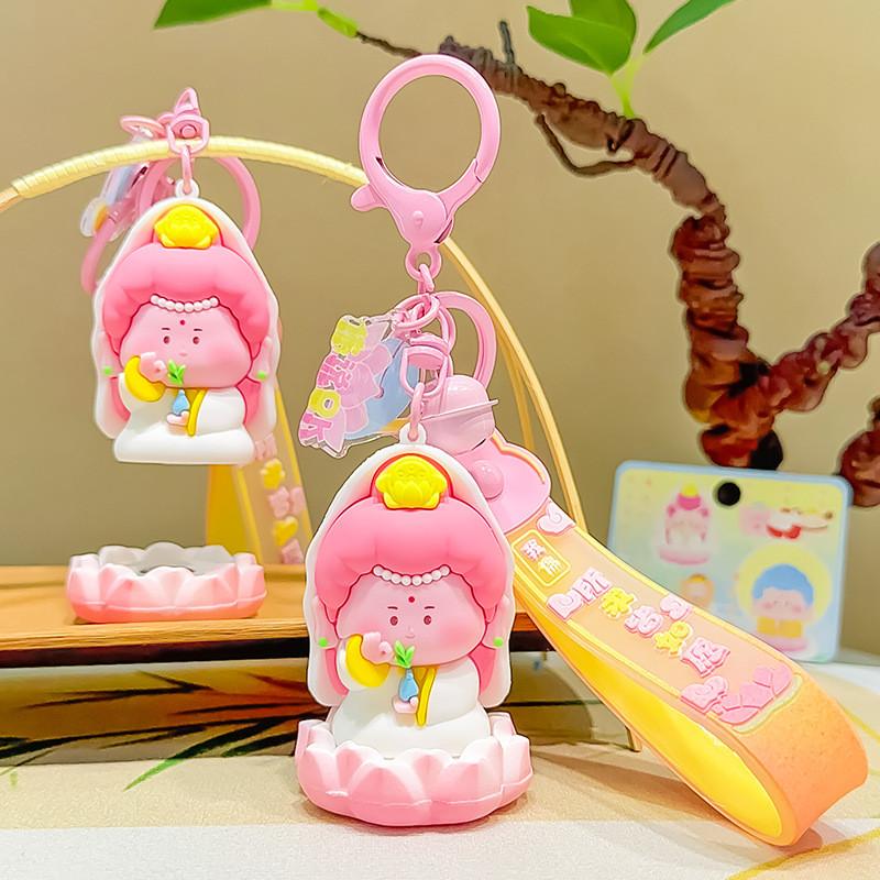 Soft Plush Buddhist Themed Keychain Charming Cartoon Keyring For Couples