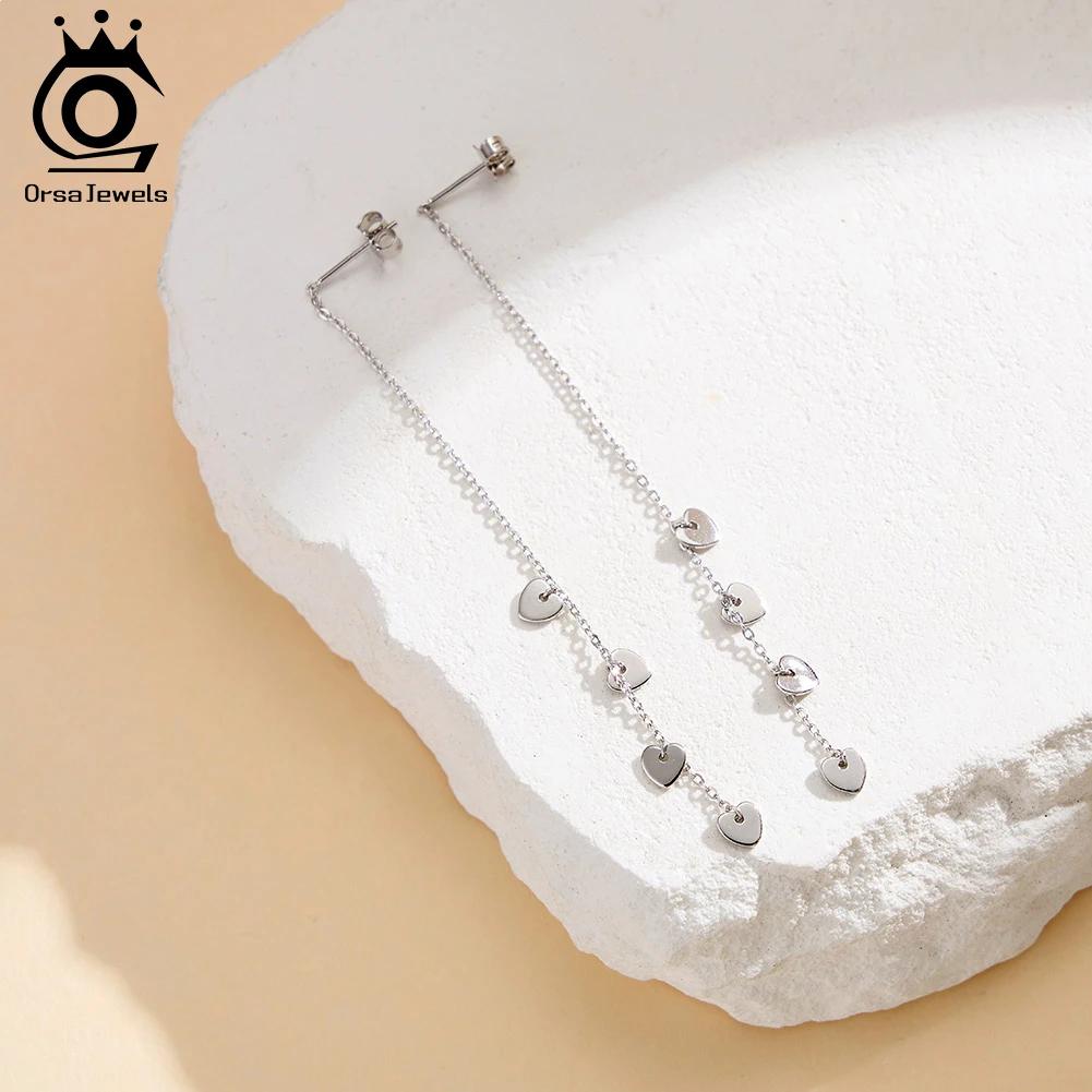 ORSA JEWELS Сердце Любовь Кисточка Свисающие Серьги 925 Проба Стерлинговое Серебро Модные Вечеринка Изящные Украшения OL Свадебные Аксессуары APE150