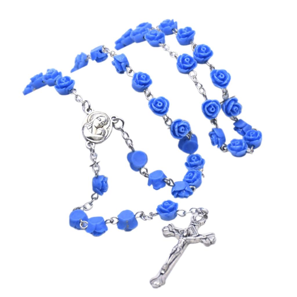 Элегантные бусины в виде розовых цветов, ожерелье-розарий с детально проработанным кулоном в виде крестов для молитвы, религиозная шейная цепочка и для повседневной носки
