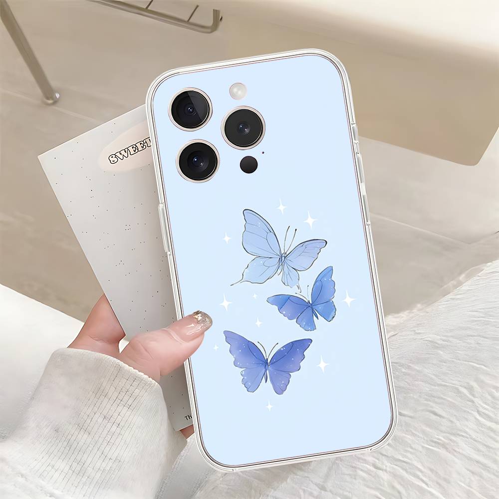 B-Beautiful Butterfly Phone Case For IPhone 17 16 15 14 Plus 13 12 11 Pro Max Phone Back Cover Transparent Shockproof Cover