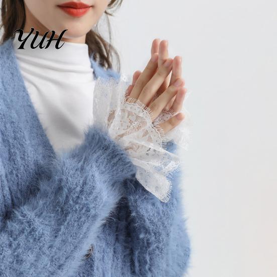 Layering Fake Sleeves Lace Cuffs for Women, Detachable Elastic Wrist Cuffs, Elegant Accessory Sweaters And Cardigans Trumpet