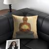 Buddha Statue And Lotus Cushion Cover Natural Linen Organic Fabric DoubleSided Printing Sofa Home Decor Gift Pillow Case