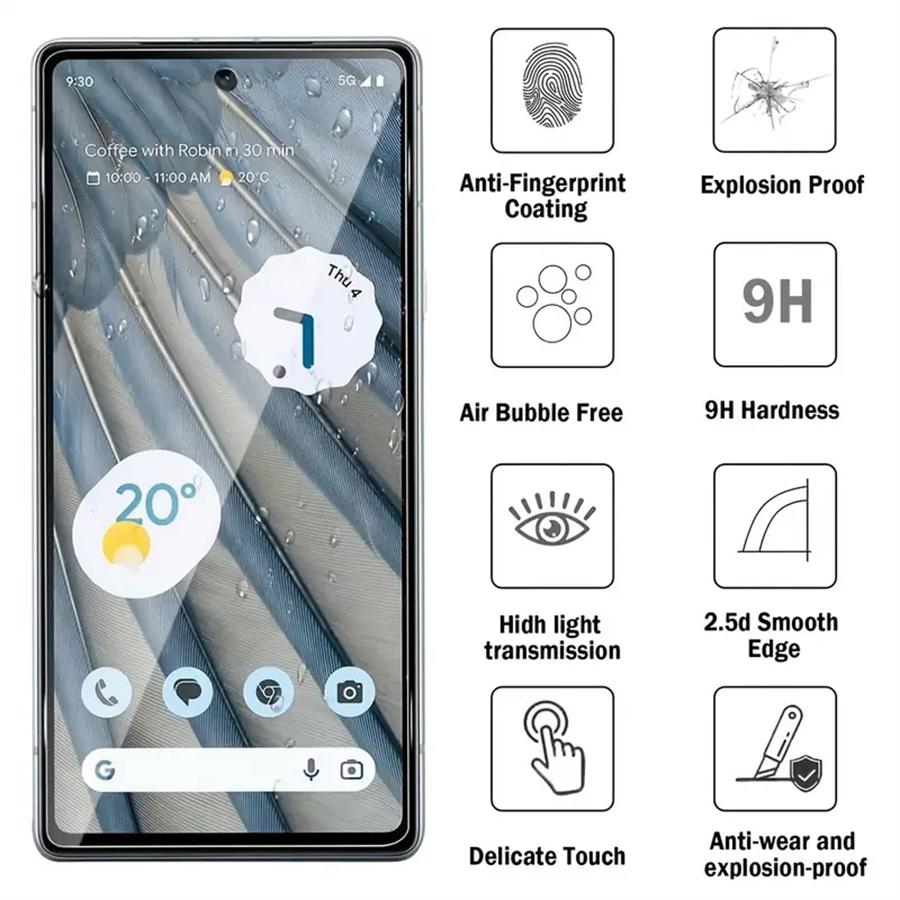 3 шт. Защитная пленка из закаленного стекла с полным покрытием для Google Pixel 6 6A 7 7A 8 Pro 8A 9H Стеклянная пленка высокого разрешения Прозрачная защита экрана от царапин