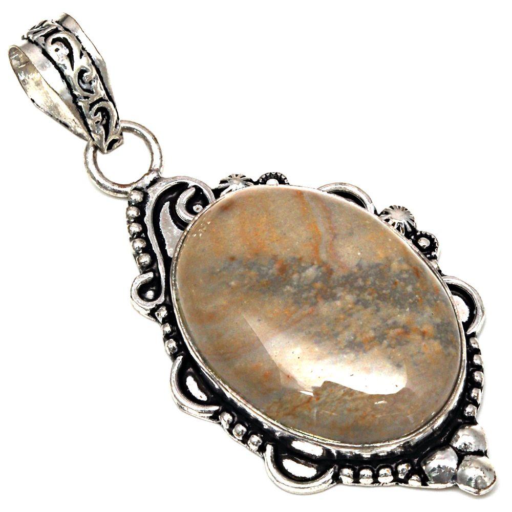 Подвеска Crezy Lace Agate Gemstone Handmade ко Дню матери Серебряное украшение 2.5"