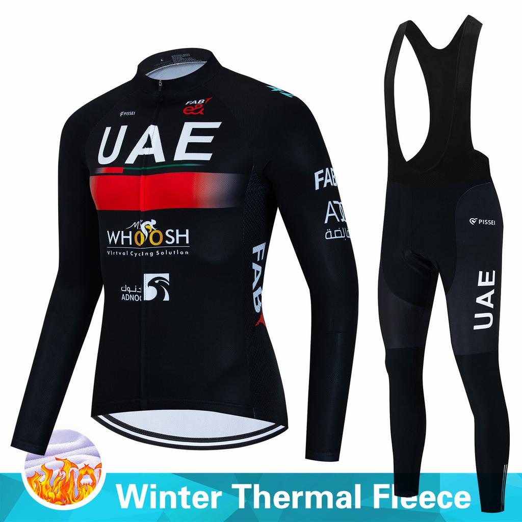 2023 команда ОАЭ, зимний флисовый комплект велосипедного трикотажа, мужской Ropa Ciclismo Hombre MTB, велосипедная одежда с длинными рукавами, 19D гелевая подкладка