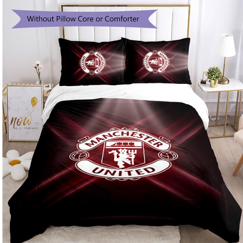 Manchester United FC Printed 3PCS Bedding Set Breathable Duvet Cover with Pillowcases Decorative Bed Linen for Bedroom Home