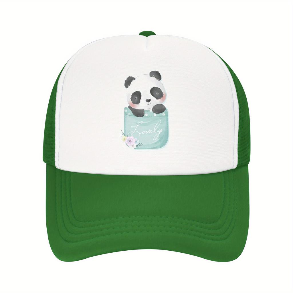 Cute Panda in Pocket Graphic Trucker Hat Breathable Mesh Baseball Cap Casual Adult Headwear
