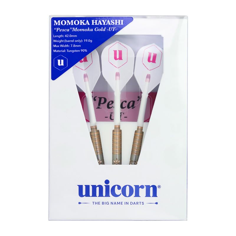 Дротики Unicorn Pesca Momoka Gold UT 19г 90% Вольфрамовая Сталь Наконечник Ствол Momoka Hayashi Общая Длина 42.0мм Макс. Диаметр 7.8мм Форма Торпеды
