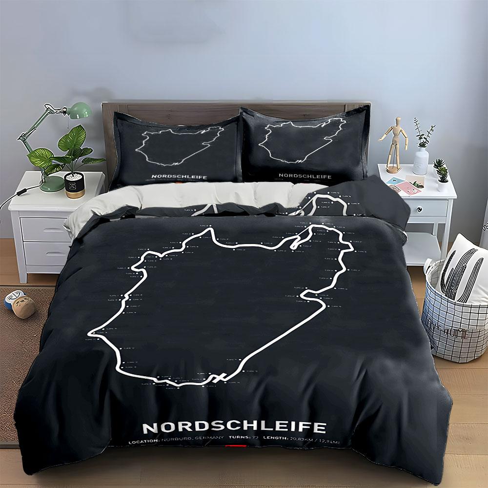 Nordschleife Track Outline Bedding Duvet Cover Set Duvet Cover Pillowcases (1*Duvet Cover 2*Pillowcases, without duvet insert)